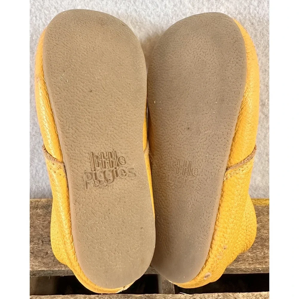Baby Shoes Mocs Little Piggies Yellow Leather Sz 2-3Y (6 in Length)